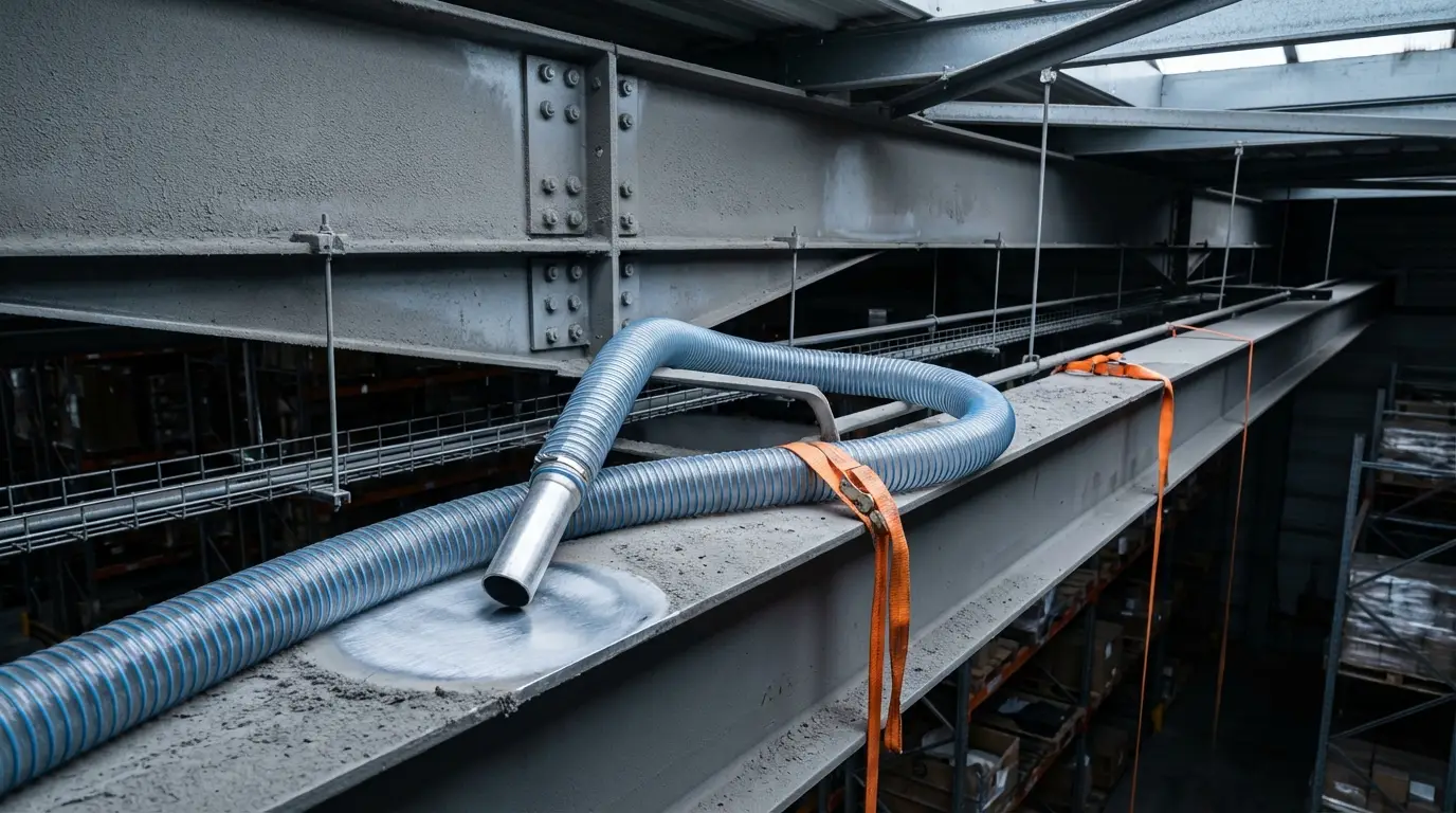 Aspiration des poussieres sur les poutres d un entrepot logistique francais