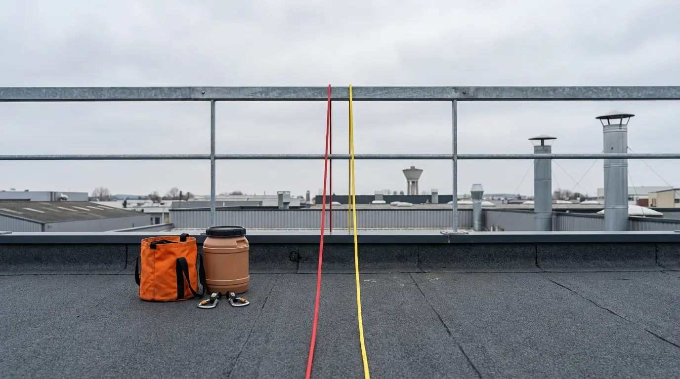 Ambiance de chantier en toiture avant la pose d une bâche publicitaire monumentale