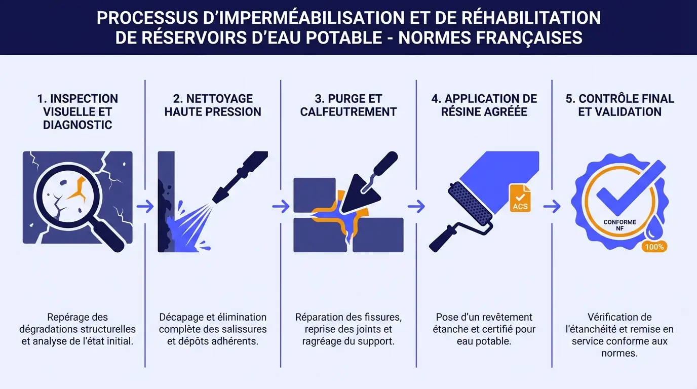 Infographie des etapes d imperméabilisation des façades I2 ou I3 et entoilage