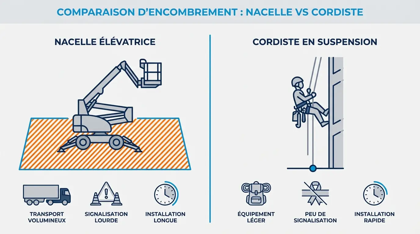 Infographie comparant les couts et delais du lavage de baies vitrées sur cordes
