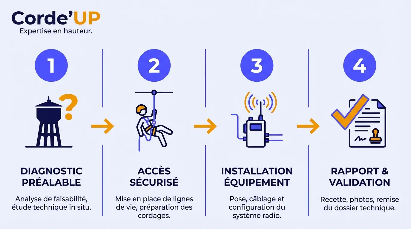 Schema explicatif du processus d inspection de structure metallique et pose de relais