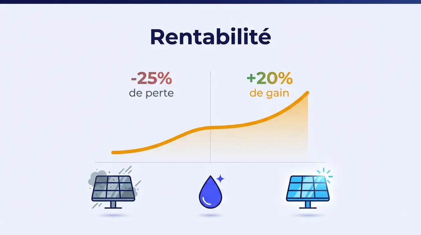 Schéma explicatif du gain de production énergétique après une maintenance des modules solaires