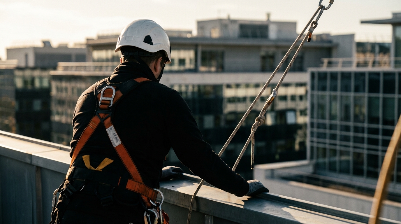 Intervention sur cordes pour l entretien des chéneaux d un immeuble de bureaux