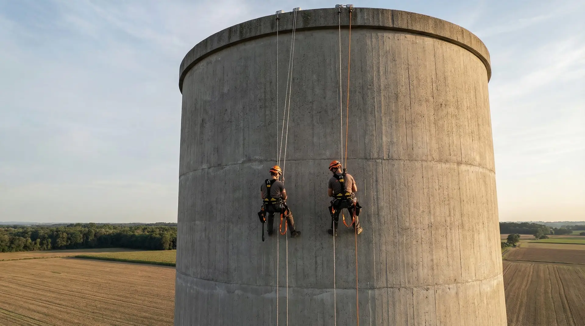 Intervention de maintenance château d'eau par des techniciens cordistes
