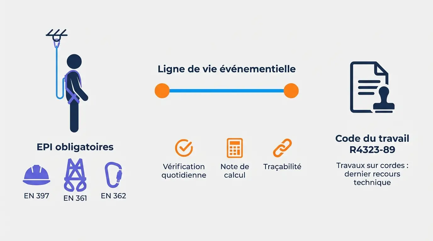 Infographie des normes OPPBTP pour la sécurisation d'activité verticale en événementiel