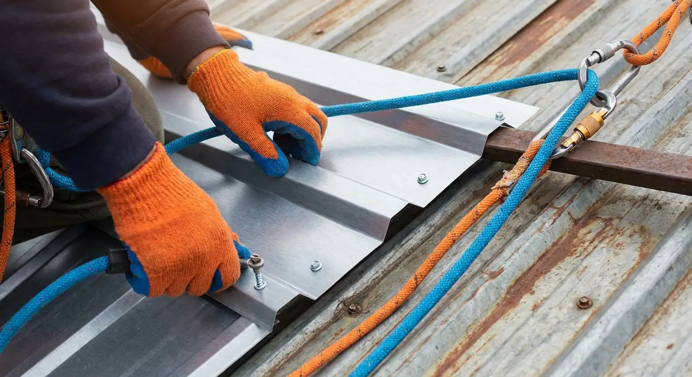 Finitions soignées et sécurité chantier par un cordiste certifié lors d'une surtoiture fibro ciment