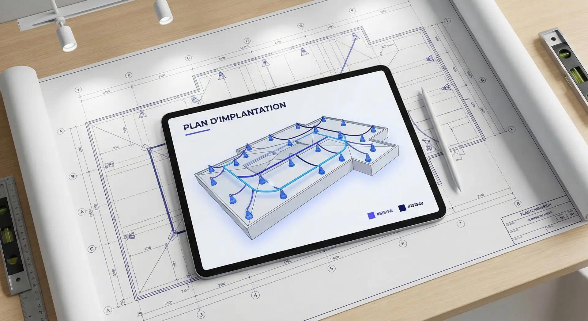 Plan d'implantation ligne de vie et platine d'ancrage pour travaux en hauteur