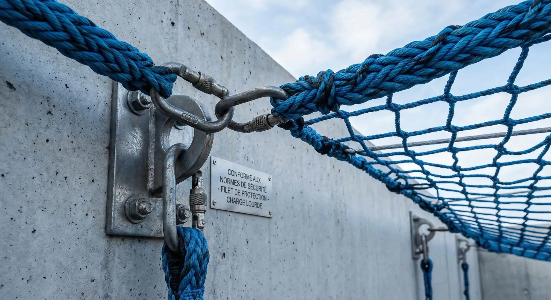 Installation filet de protection anti-chute par cordiste certifié selon norme EN 1263-1