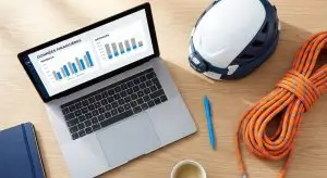 Bureau d'un cordiste indépendant gérant son versement libératoire cordiste sur ordinateur