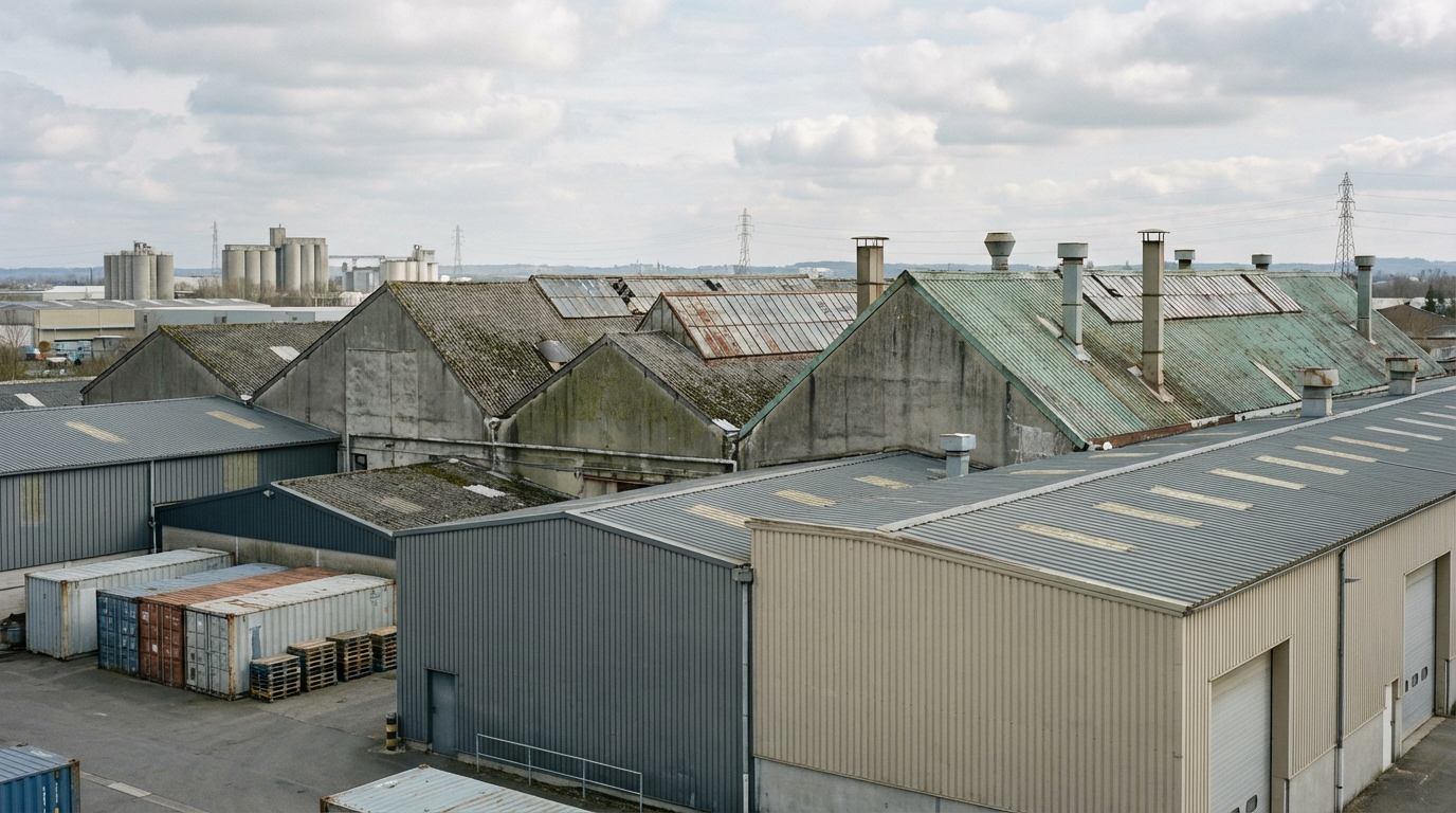 Vue globale d un site industriel francais presentant des contraintes d acces en toiture